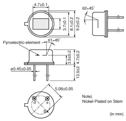Mechanical Drawing - Murata Electronics IRA Series Pyroelectric Infrared Sensors